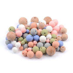 Blue Rabbit Co Wooden Beads & Silicone Beads, Beads and Bead Assortments, Bead Kit, 100PC, Beech Wood/Pastel