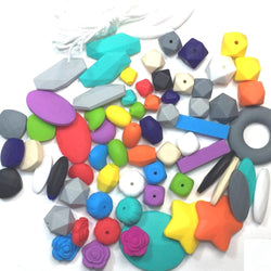 Blue Rabbit Co Silicone Beads, Beads and Bead Assortments, Bead Kit Includes Assorted Silicone Beads Bulk (Round & Non-Round), Lanyard & Clasps (Original, 75PC)