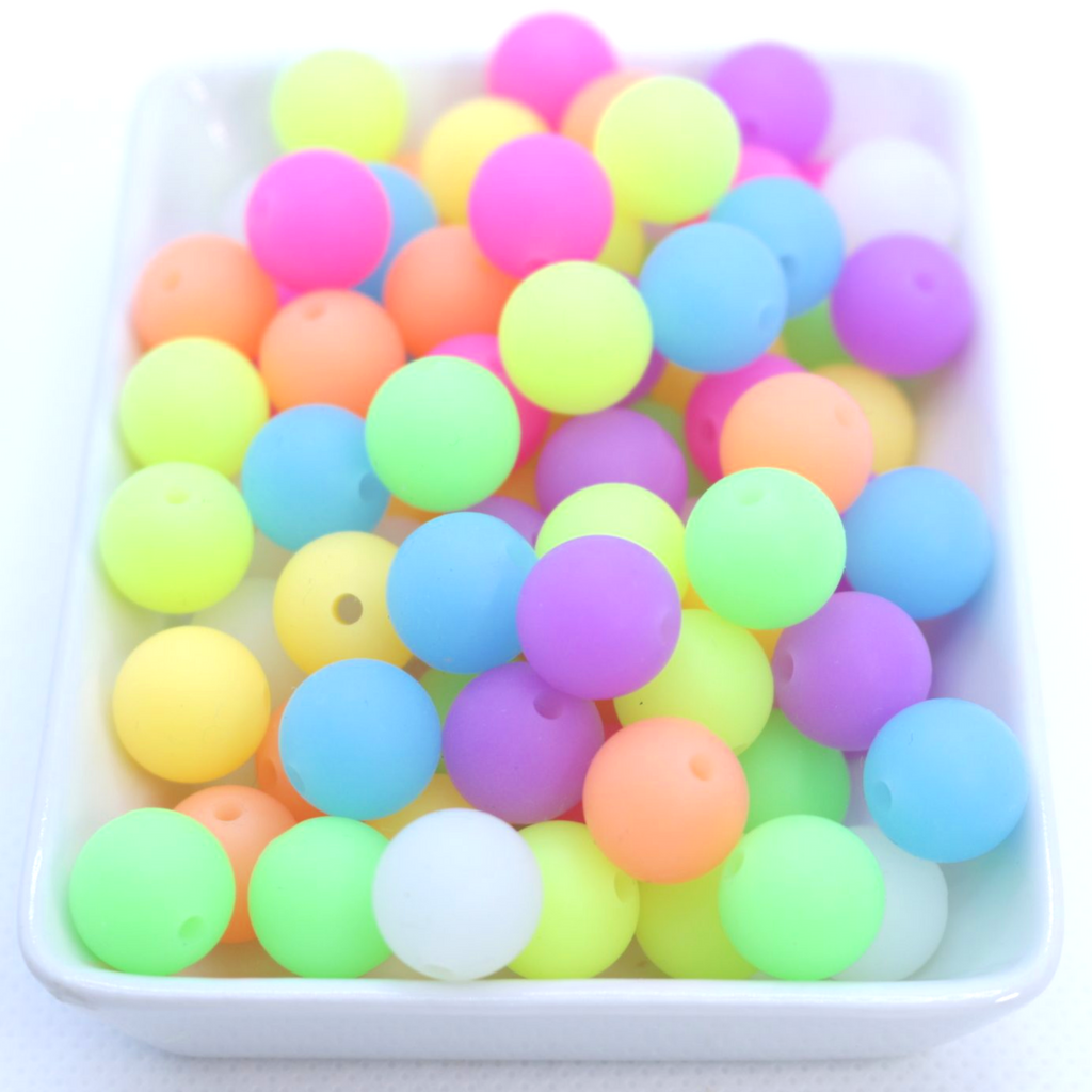 20Pcs Glow in The Dark Silicone Beads 15MM Tie Dye Rainbow Colors Round  Mickey Luminous Ball Growing Silicone Loose Spacer Bead