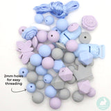 Blue Rabbit Co Silicone Beads, Beads and Bead Assortments, Bead Kit Includes Clips, Clasp, Lanyard (Lavendar Mix)