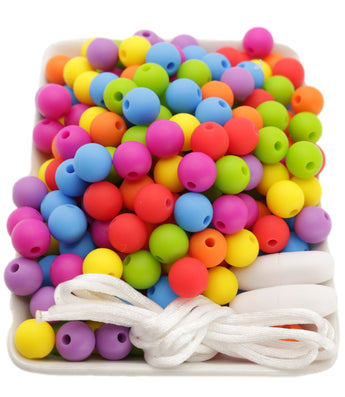 Blue Rabbit Co Silicone Beads, Beads and Bead Assortments, Bead Kit Includes Lanyard and Clasp - 9mm Silicone Beads, Rainbow, 250PC