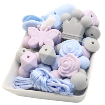 Blue Rabbit Co Silicone Beads, Beads and Bead Assortments, Bead Kit Includes Clips, Clasp, Lanyard (Lavendar Mix)